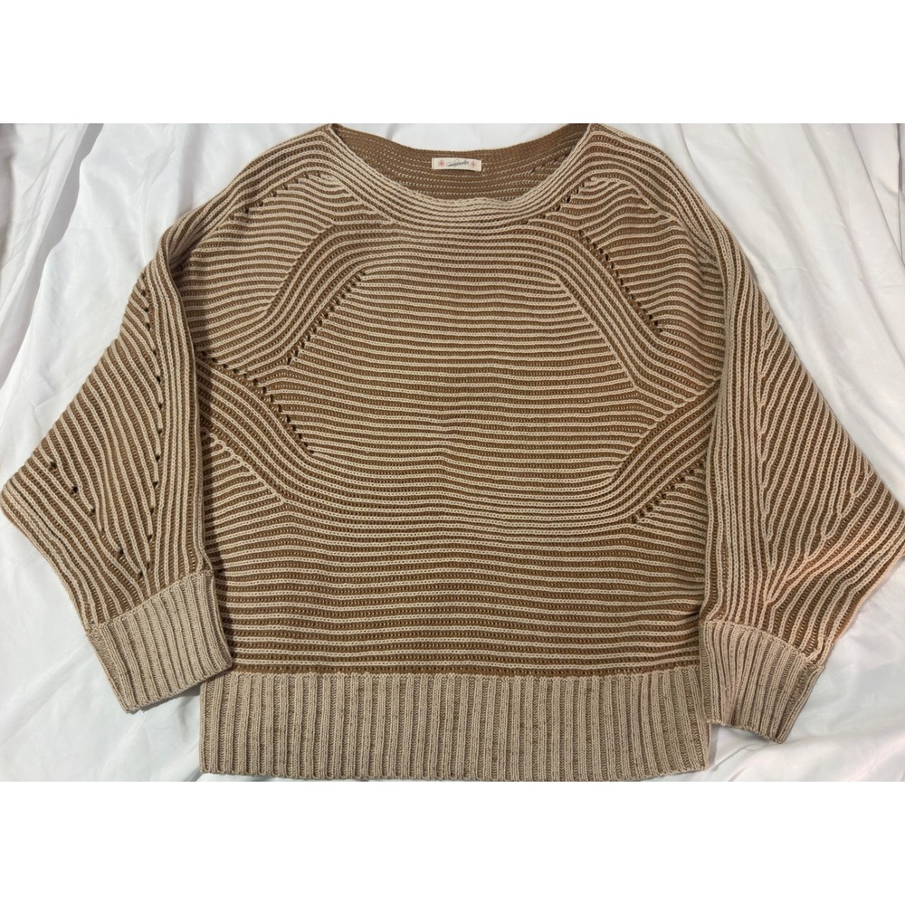 Magnolia South Ribbed Knit Sweater Women Size‎ S Tan Cream Excellent G0140-MB